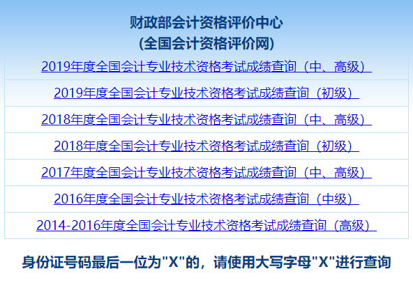 全國會計資格評價網2020年中級會計職稱考試成績查詢入口