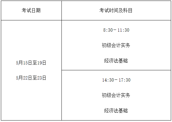 2021年广西省初级会计职称考试时间5月15日至19日，5月22日至23日