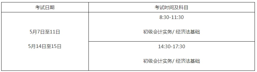 初级会计考试时间